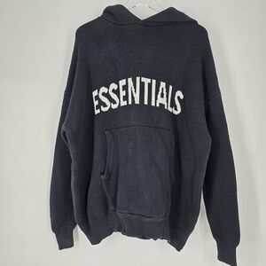Essentials Fear Of God Black Knit Logo Hoodie Size M